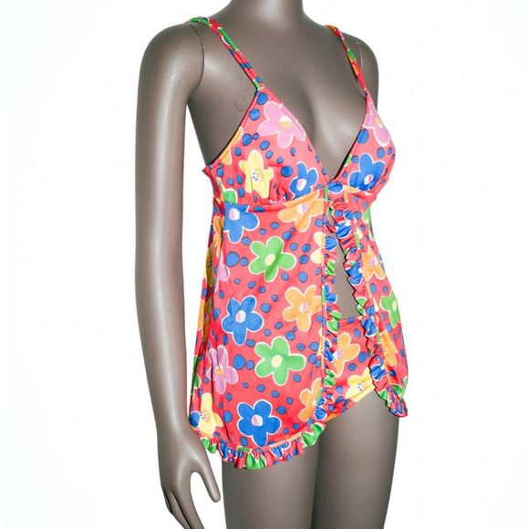 Vintage 70s Floral Bikini Two Piece Matching Set Swimsuit Hippie Boho - Picture 2 of 9